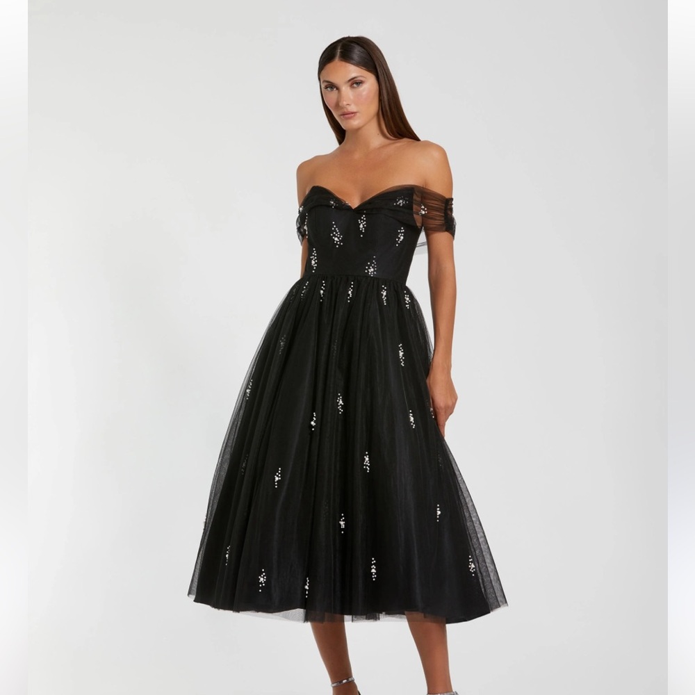 Mac Duggal Off The Shoulder Embellished Tulle Cocktail Dress
